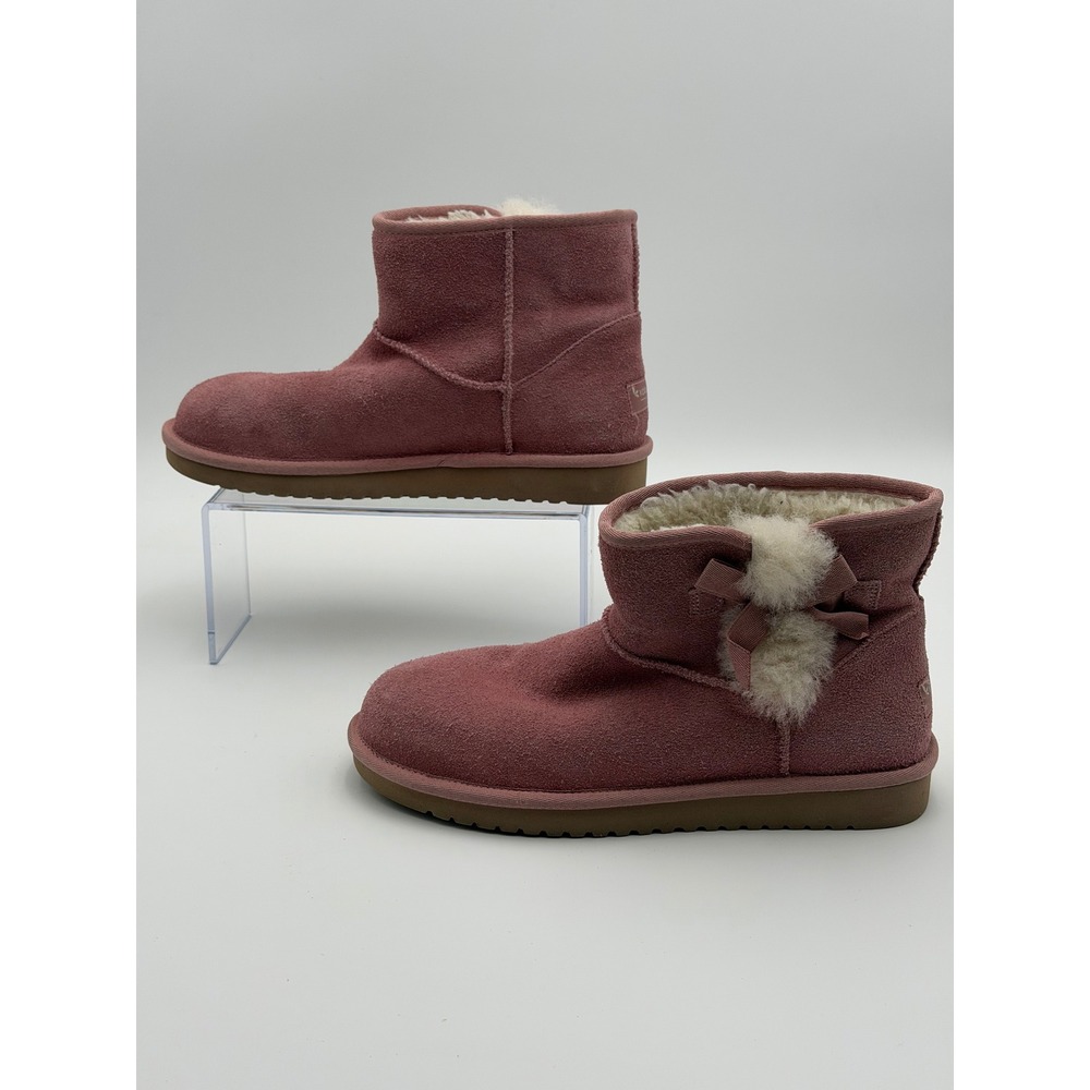 KOOLABURRA BY UGG Victoria Mini Womens 9 Pink Suede Faux Fur Bow Ankle Boots